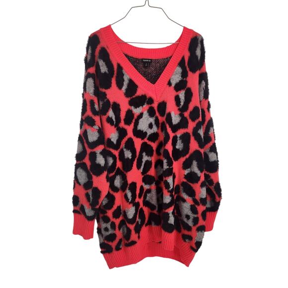 Torrid Cheetah Leopard Animal Print Pink V-Neck Sweater Womens Plus Size 3X - Picture 1 of 4